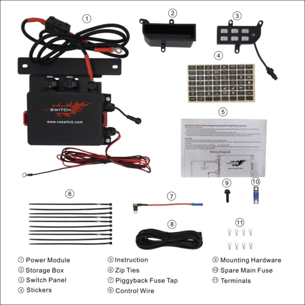 A Vo Switch: JL300 Lower Dash Switch Panel for Jeep Wrangler JL 2018-Current and Gladiator 2020- Current for a solar power system for a car.