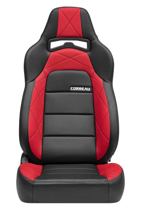 Corbeau Seats Trailcat Vinyl Black Reclining Pair With Red HD