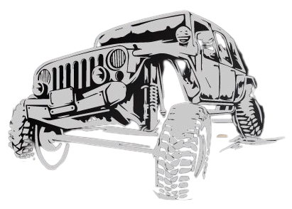 A black and white drawing of an off-road jeep.