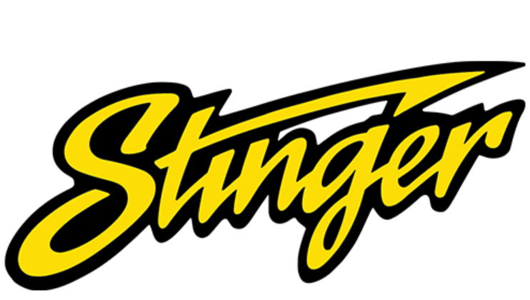 A yellow and black logo with the word stinger.