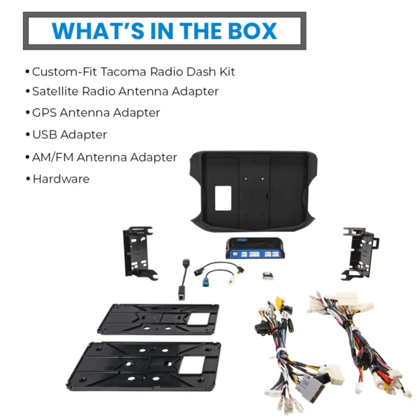 What's in the box for a Toyota Tacoma (2016-2021) HEIGH10 10" Touch Screen Radio Plug-and-Play Kit car stereo system.