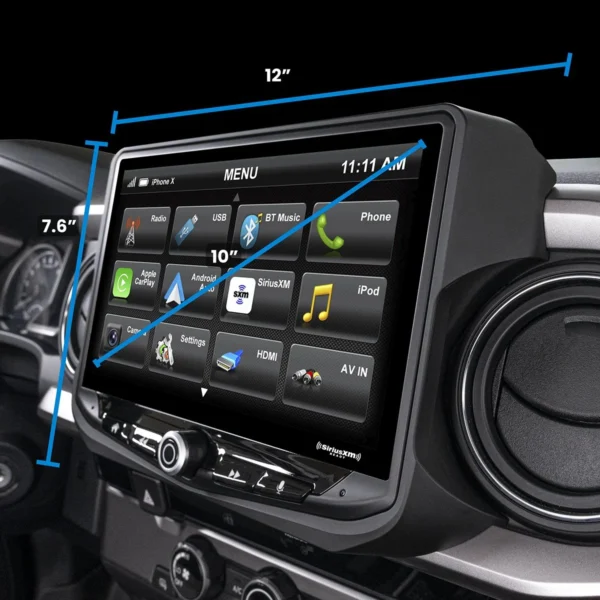 The dashboard of a car with a Toyota Tacoma (2016-2021) HEIGH10 10" Touch Screen Radio Plug-and-Play Kit gps system.