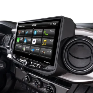 The dashboard of a Toyota Tacoma (2016-2021) HEIGH10 10" Touch Screen Radio Plug-and-Play Kit with a touch screen.