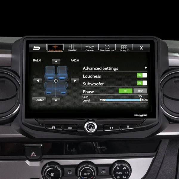 The dashboard of a Toyota Tacoma (2016-2021) HEIGH10 10" Touch Screen Radio Plug-and-Play Kit.