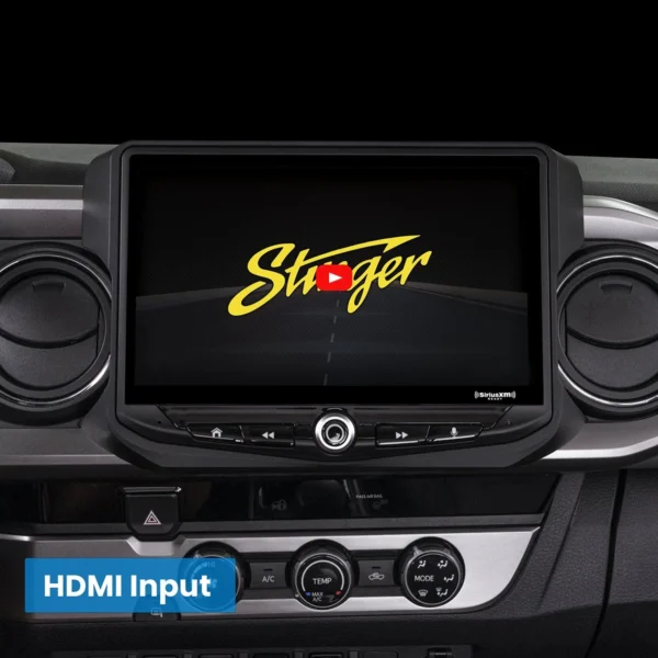 A Toyota Tacoma (2016-2021) HEIGH10 10" Touch Screen Radio Plug-and-Play Kit with a tv in the dashboard.