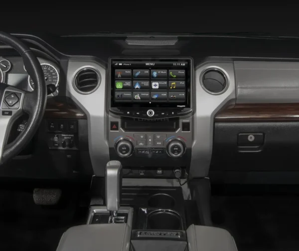 The interior of a Toyota Tundra (2014-2021) HEIGH10 10" Touch Screen Radio Plug-and-Play Kit.