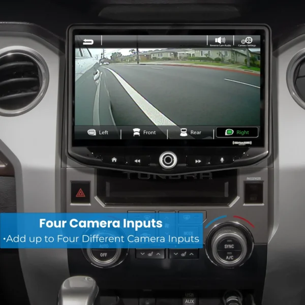Four Toyota Tundra (2014-2021) HEIGH10 10" Touch Screen Radio Plug-and-Play Kit inputs in a car.