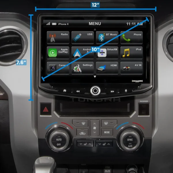 The dashboard of a Toyota Tundra (2014-2021) HEIGH10 10" Touch Screen Radio Plug-and-Play Kit with a built-in GPS.