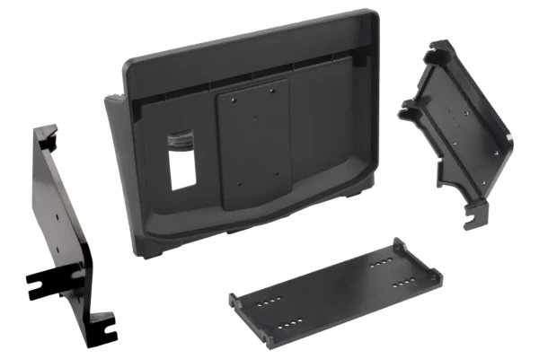 A set of Toyota Tundra (2014-2021) HEIGH10 10" Touch Screen Radio Plug-and-Play Kit mounting brackets for a laptop computer.